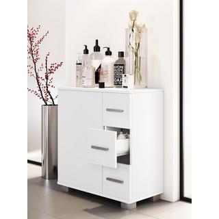 VCM Holz Midischrank | Badschrank | Maße: H. 65 x B. 60 x T. 30 cm | 3 Schubladen | 1 große Drehtür | 2 Fächer.- Zalo XL  