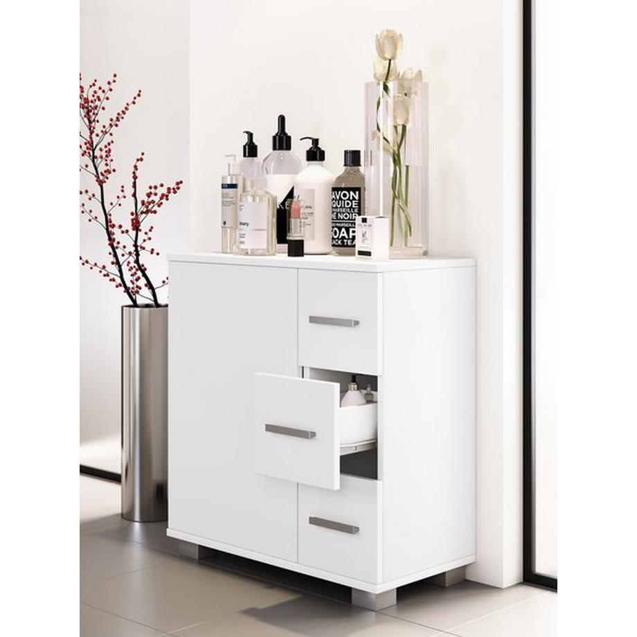 VCM Holz Midischrank | Badschrank | Maße: H. 65 x B. 60 x T. 30 cm | 3 Schubladen | 1 große Drehtür | 2 Fächer.- Zalo XL  