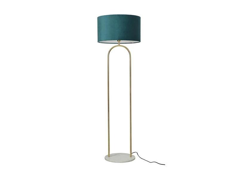 Vente-unique Lampadaire style art déco laiton et marbre NOUR - Velours - H. 156 x D. 45 cm - Bleu canard  