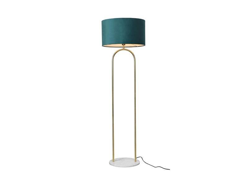 Vente-unique Lampadaire style art déco laiton et marbre NOUR - Velours - H. 156 x D. 45 cm - Bleu canard  