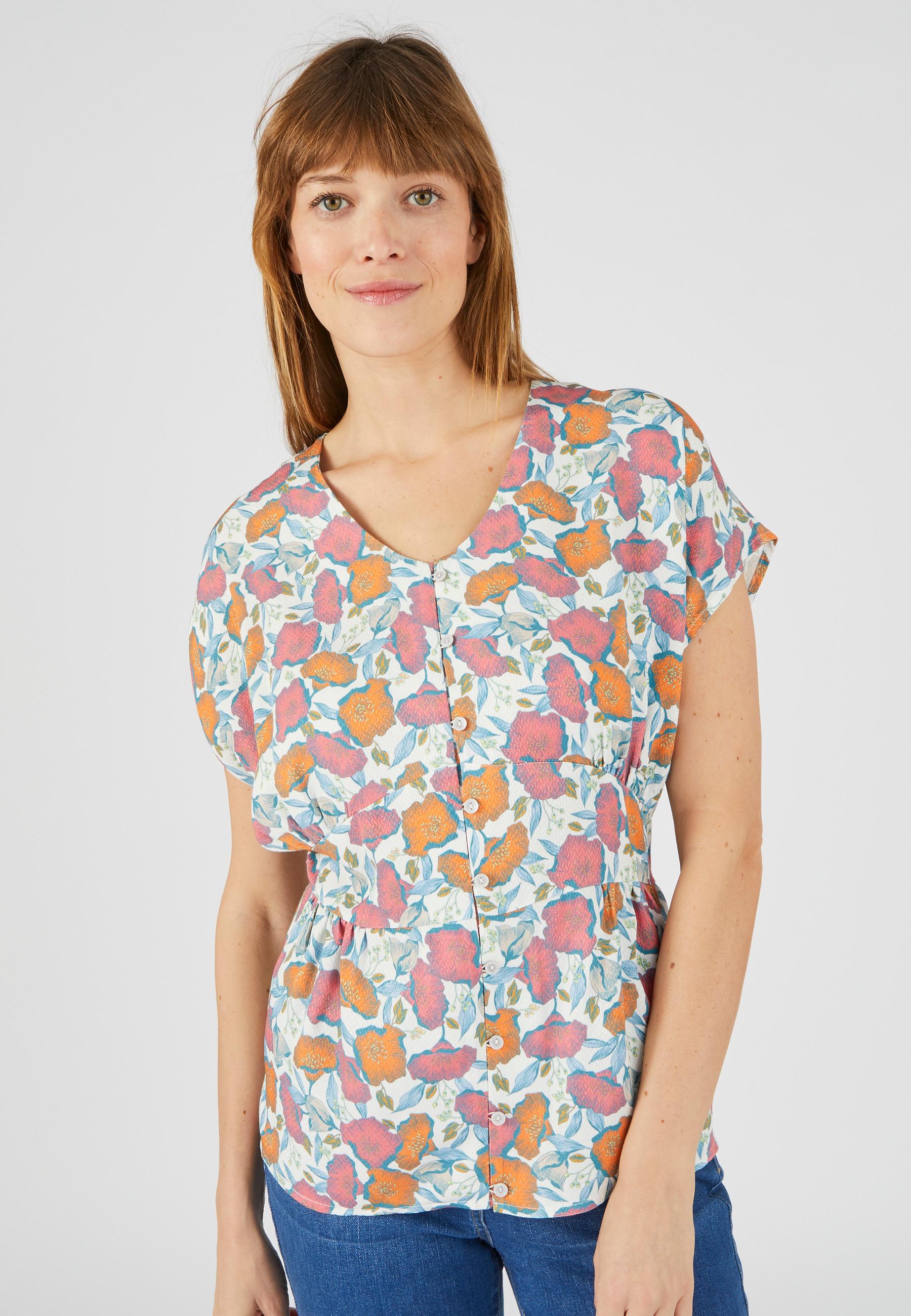 Image of Gemustertes Top Mit Schößchen Damen Weiss 48