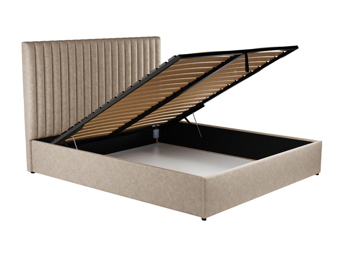 Vente-unique Letto contenitore con testata e cuciture verticali 180 x 200 cm Tessuto Beige + Materasso - SARAH  