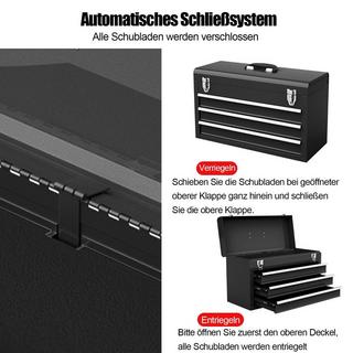 B2X Boîte à outils en métal avec 3 tiroirs et boîte à outils avec compartiment supérieur 52 x 21 x 30 cm noir  