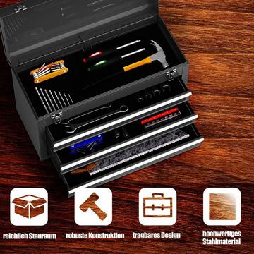 Boîte à outils en métal avec 3 tiroirs et boîte à outils avec compartiment supérieur 52 x 21 x 30 cm noir