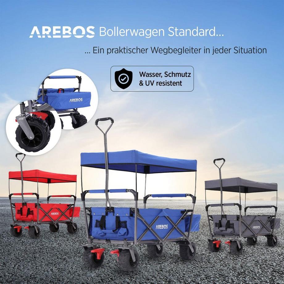 Arebos  Charrette à bras avec toit | Chariot de transport de charrette à bras | Chariot à matériel 