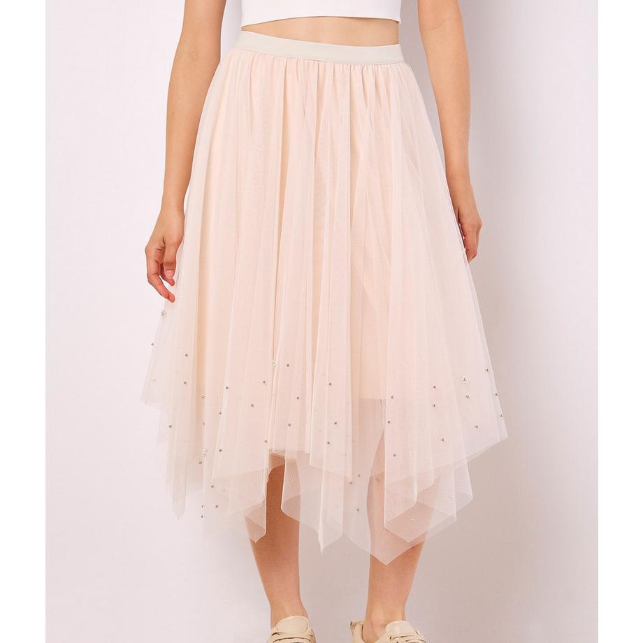 APRICOT Jupe midi en tulle ornée de perles  