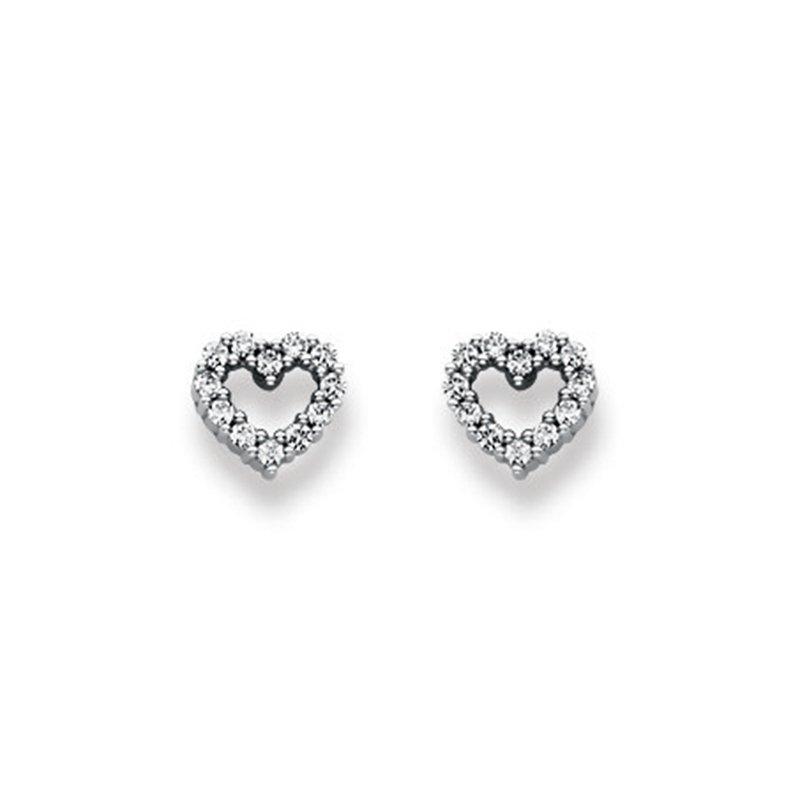 MUAU Schmuck  Clous d'oreilles coeur or blanc 750 zircone 7mm 