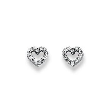 Clous d'oreilles coeur or blanc 750 zircone 7mm