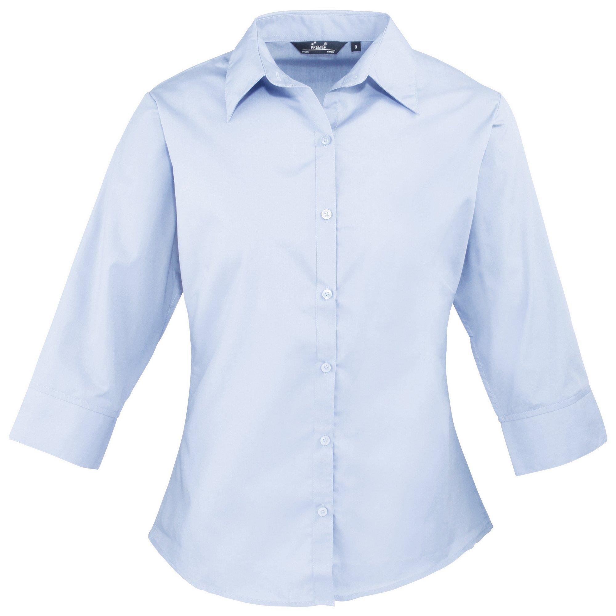 Image of Popeline Bluse Arbeitshemd, 3/4 Arm Damen Hellblau 52