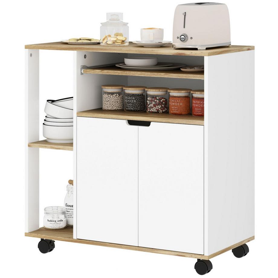 Northio Carrello da cucina carrello da servizio con armadio, ripiani scorrevoli e regolabili, carrello con piano di lavoro, ruote per sala da pranzo, 80 x 40 x 82 cm, bianco  