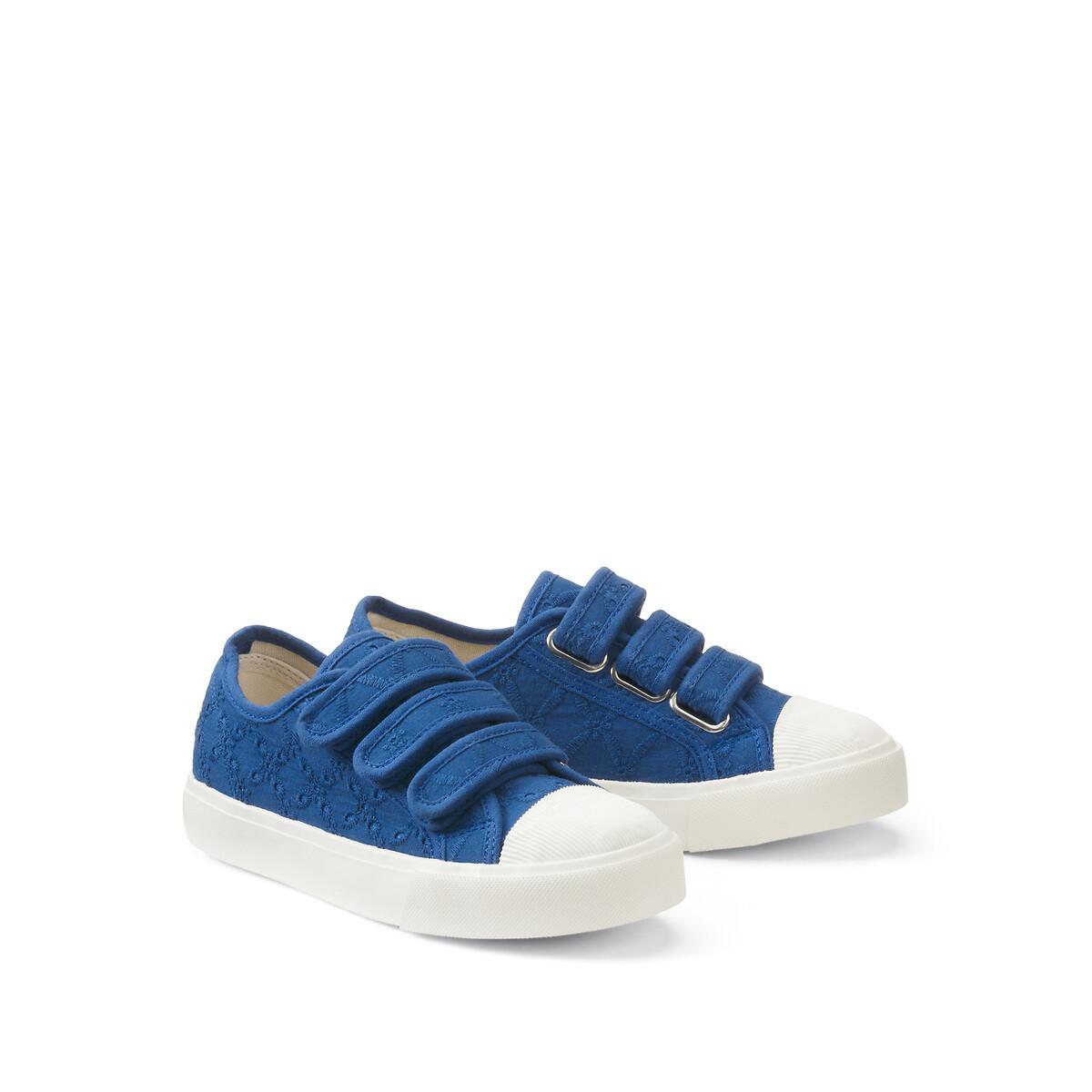 Image of Flache Canvas-sneakers Mit Lochstickerei Unisex Blau 32