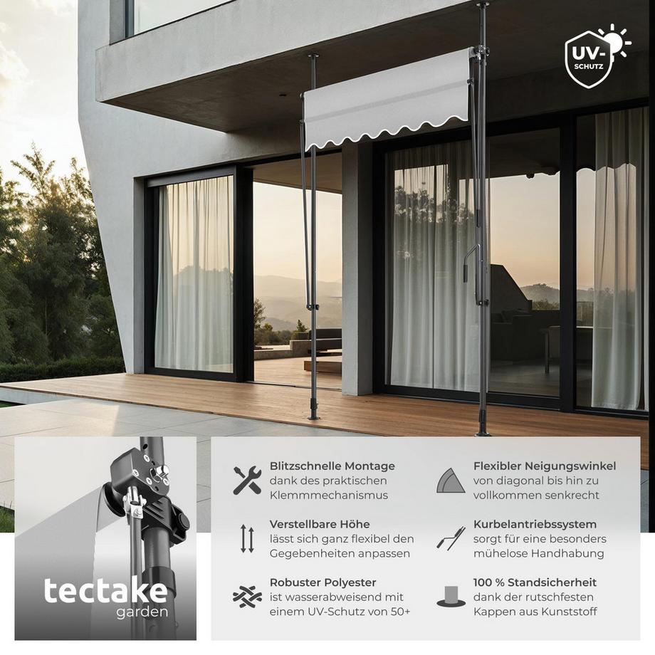 Tectake Klemmmarkise  mit Handkurbel UV-beständig  