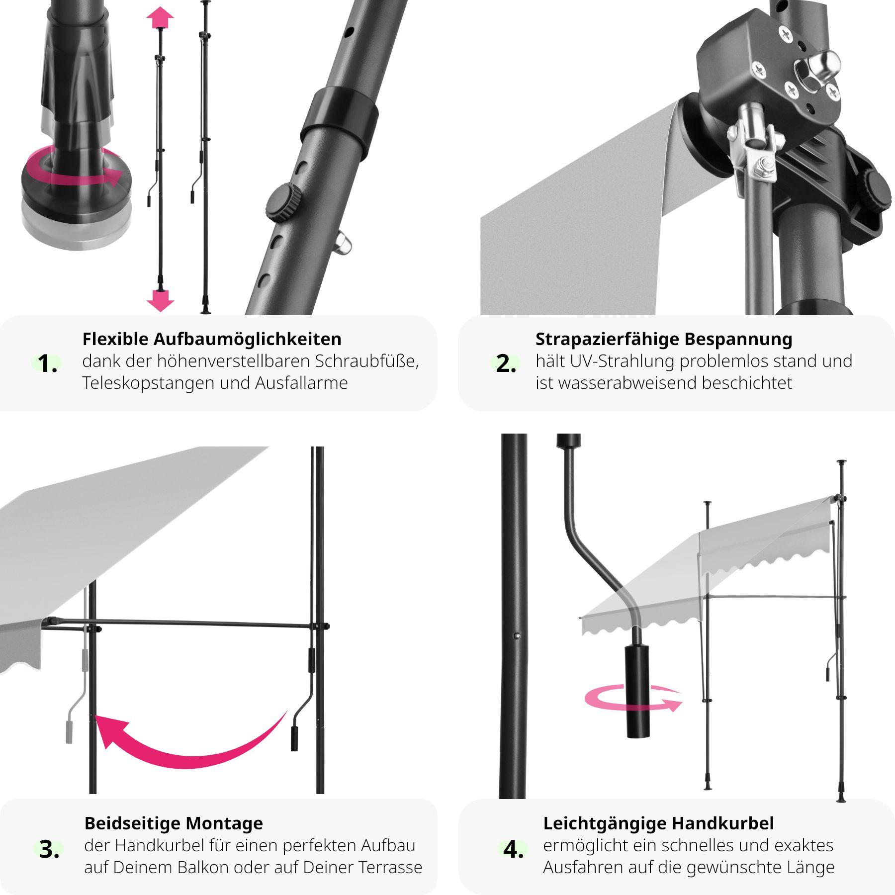 Tectake Tenda a morsetto con manovella, altezza regolabile  