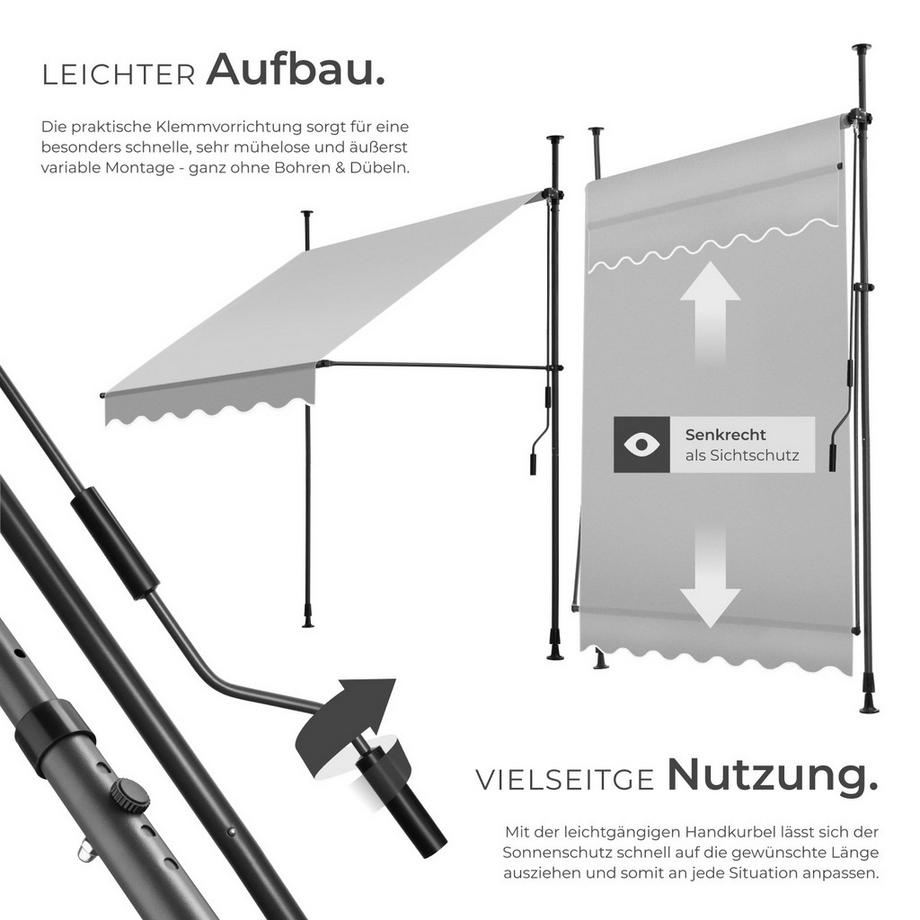 Tectake Klemmmarkise  mit Handkurbel UV-beständig  
