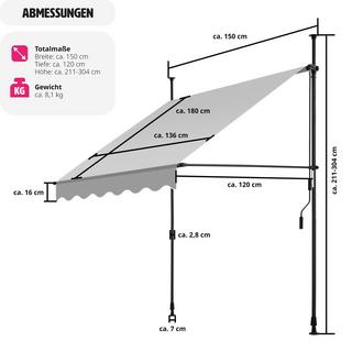 Tectake Tenda a morsetto con manovella, altezza regolabile  
