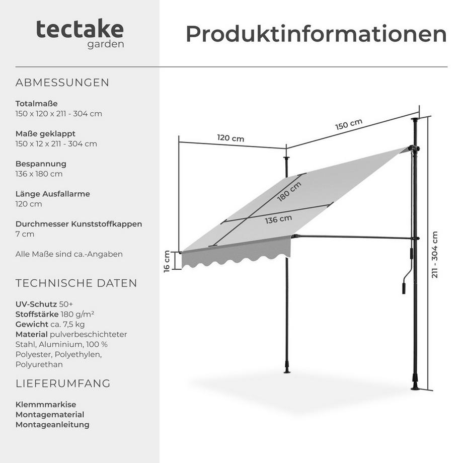Tectake Store à pince sans perçage  avec manivelle  
