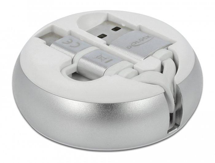 DeLock  Câble rétractable USB 2.0 2 en 1 Type-A à Micro-B et USB-C™ blanc / argenté 