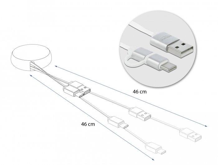 DeLock  Câble rétractable USB 2.0 2 en 1 Type-A à Micro-B et USB-C™ blanc / argenté 