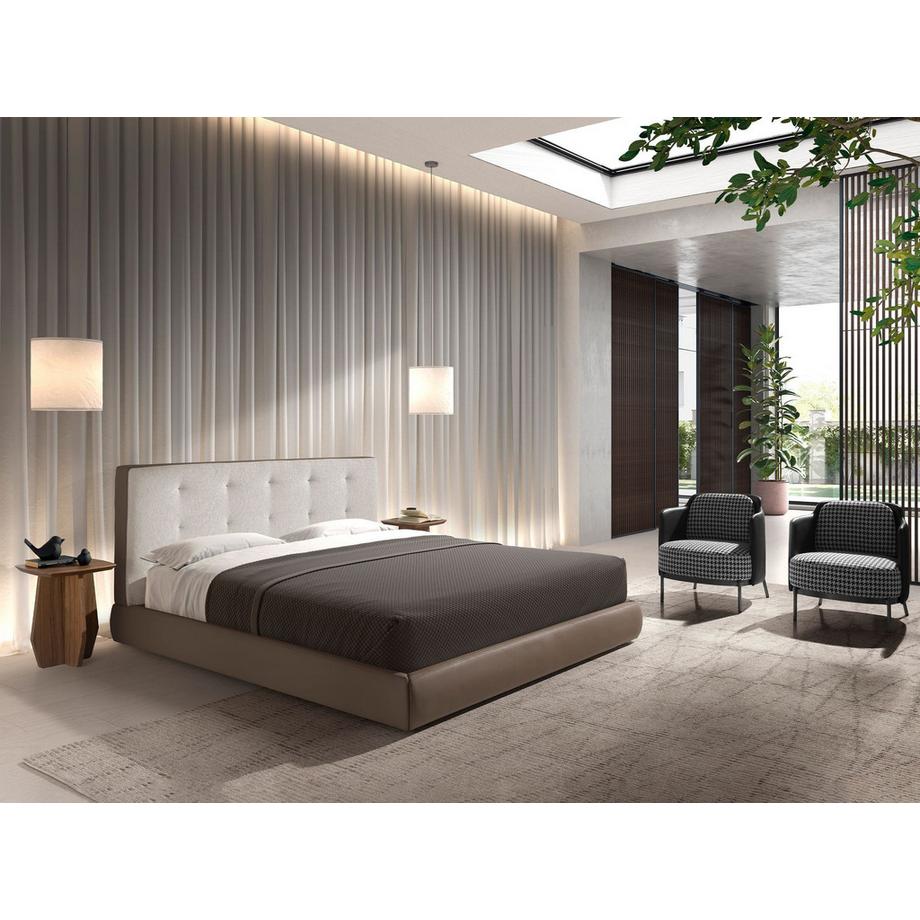 ANGEL CERDA Letto imbottito in tessuto marrone ed similpelle marrone  