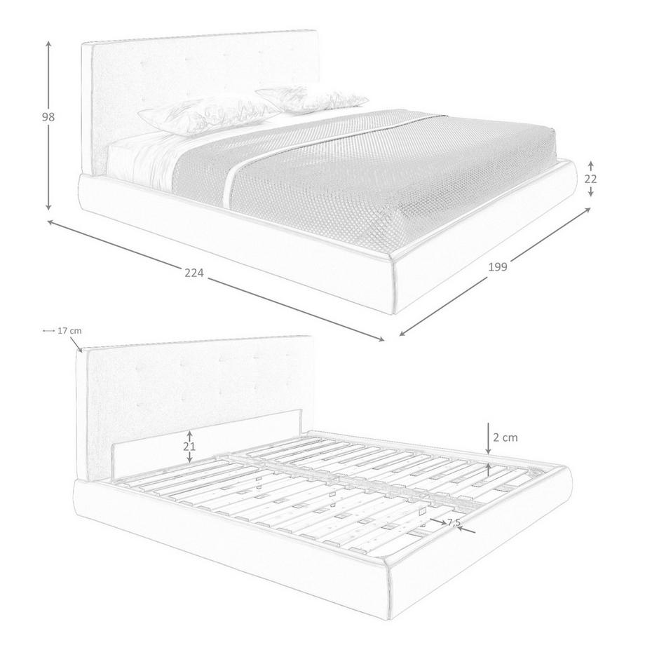 ANGEL CERDA Letto imbottito in tessuto marrone ed similpelle marrone  