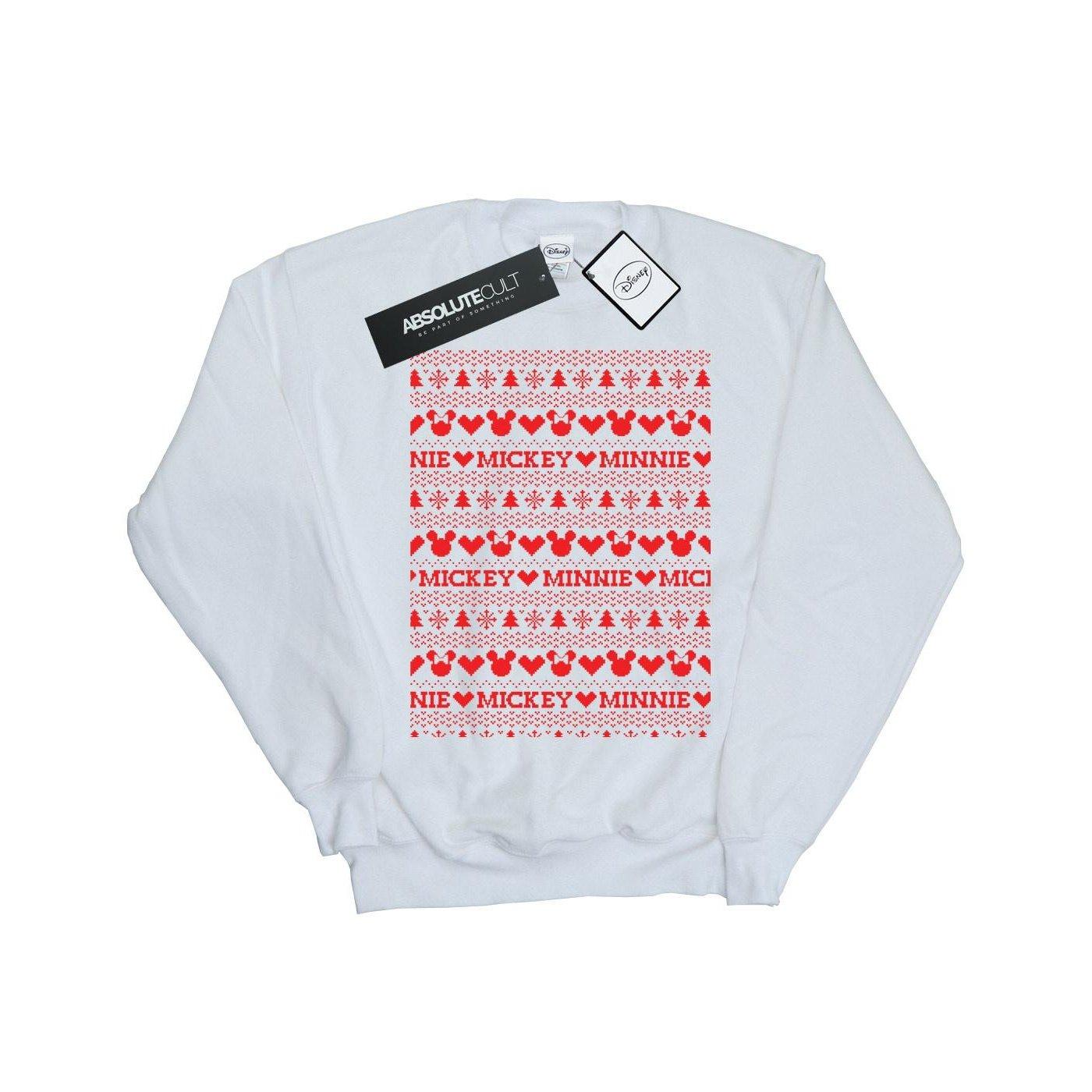 Image of Mickey And Minnie Christmas Fair Isle Sweatshirt Unisex Weiss 128