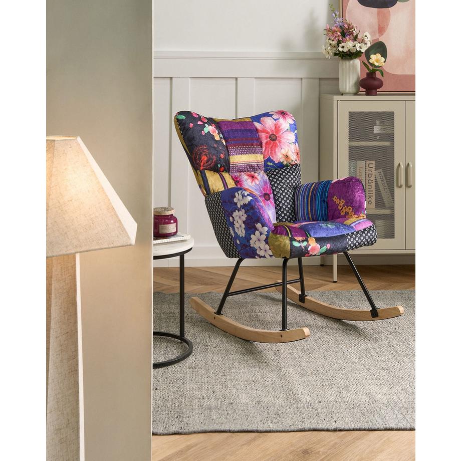 Beliani Fauteuil à bascule en Velours Rétro OULU  