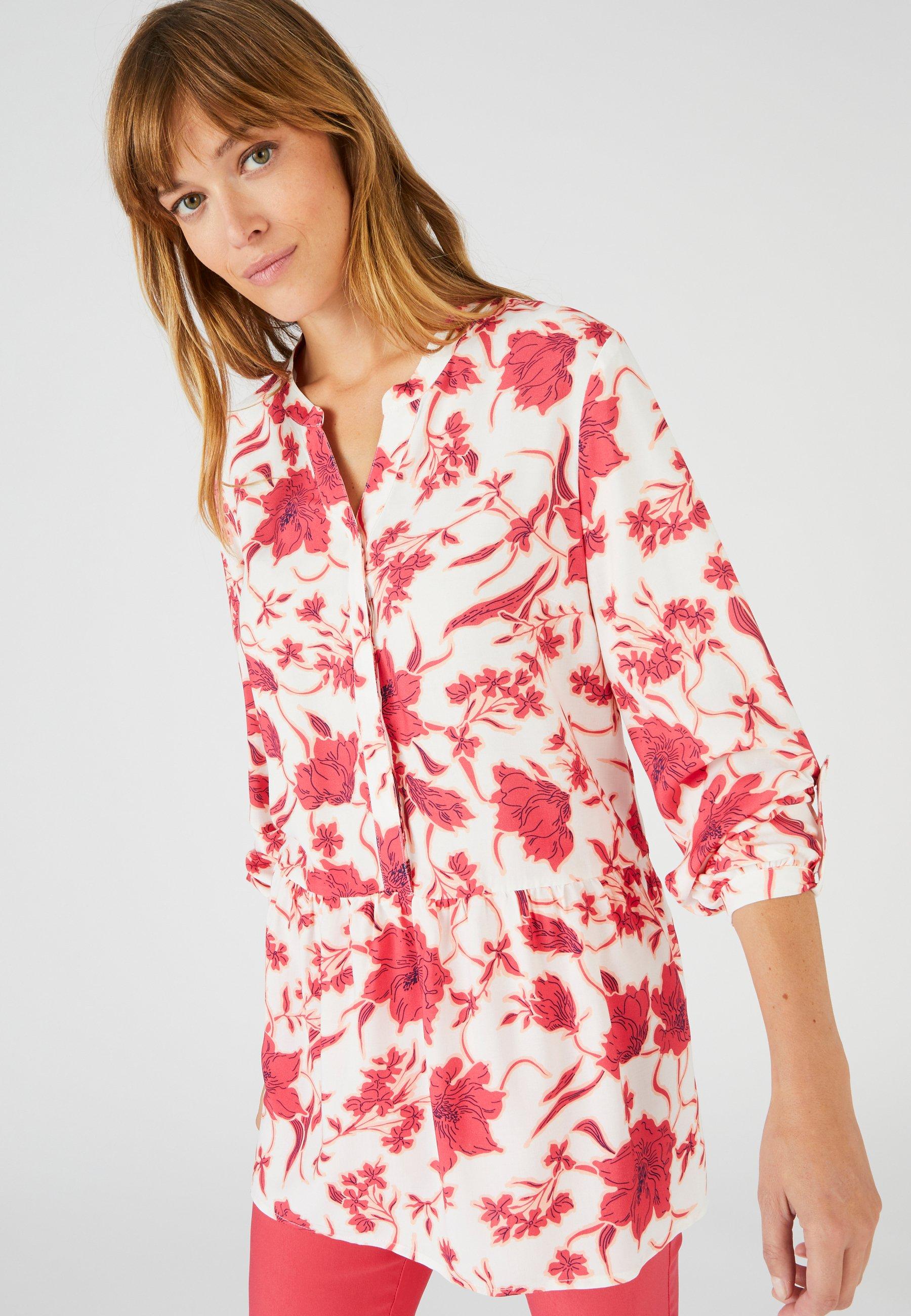 Image of Geblümte Tunika Mit Volant Am Saum. Damen Rosa 42