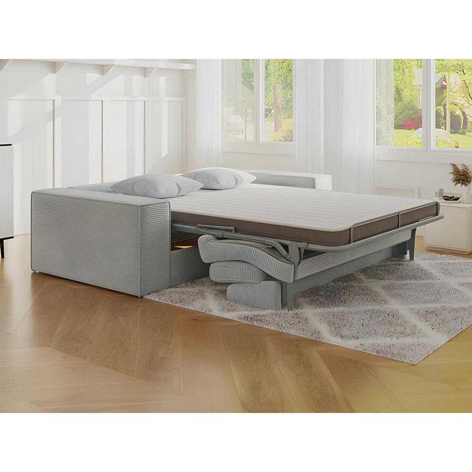 Vente-unique Sofa 3-Sitzer mit Matratze - Cord - Grau - Liegefläche 140 cm - Matratze 14 cm mit Memory Schaum - AMELIA  