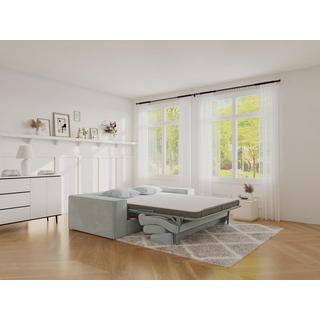 Vente-unique Divano letto 3 posti a ribalta in Velluto a coste Grigio Letto 140 cm Materasso 14 cm con memory foam - AMELIA  