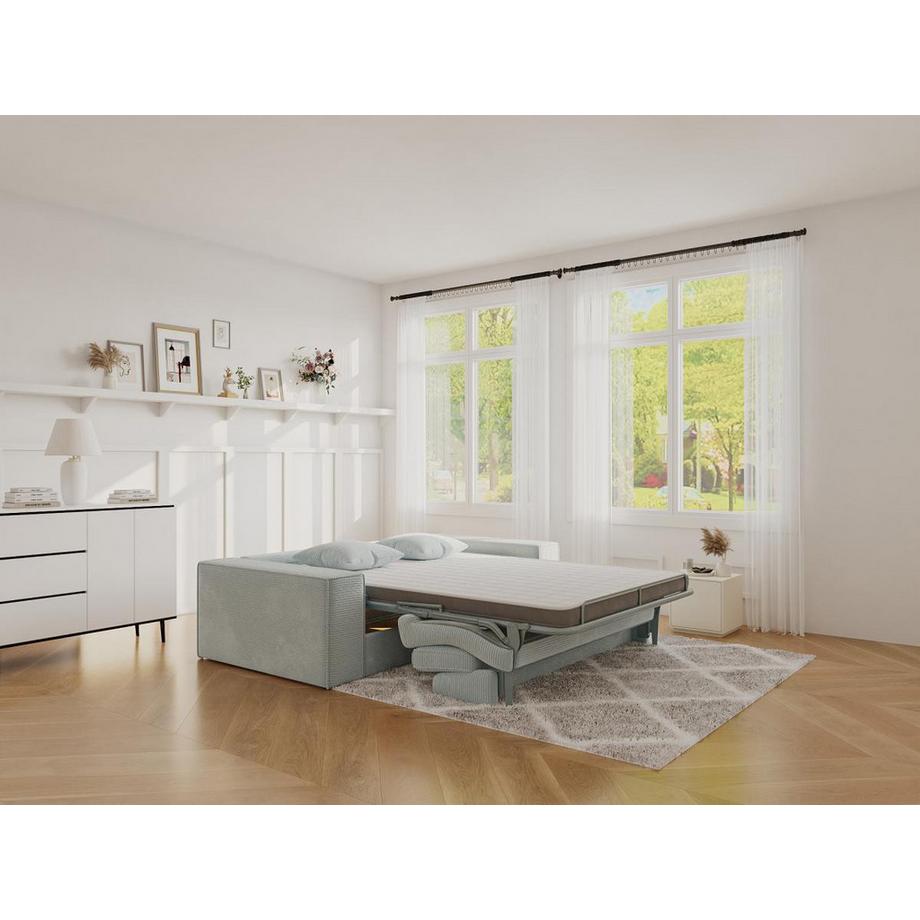 Vente-unique Sofa 3-Sitzer mit Matratze - Cord - Grau - Liegefläche 140 cm - Matratze 14 cm mit Memory Schaum - AMELIA  