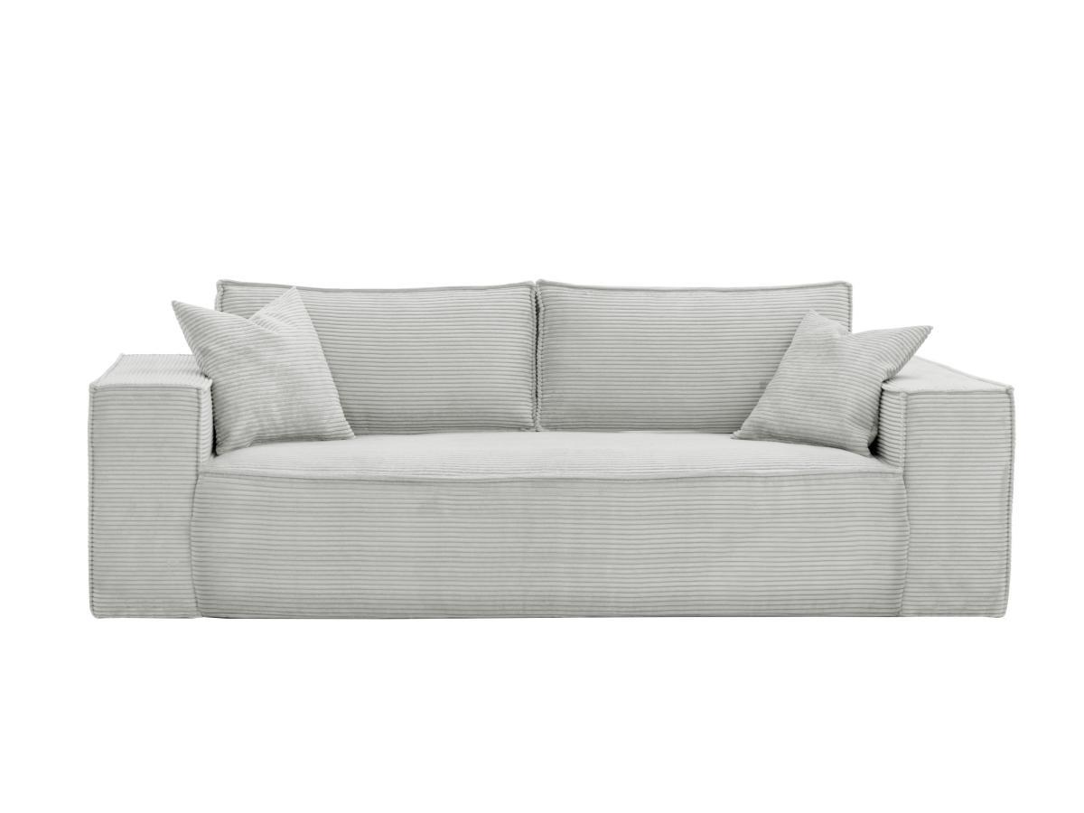 Vente-unique Canapé 3 places convertible express en velours côtelé gris -Couchage 140 cm -  Matelas 14 cm avec mémoire de forme - AMELIA  