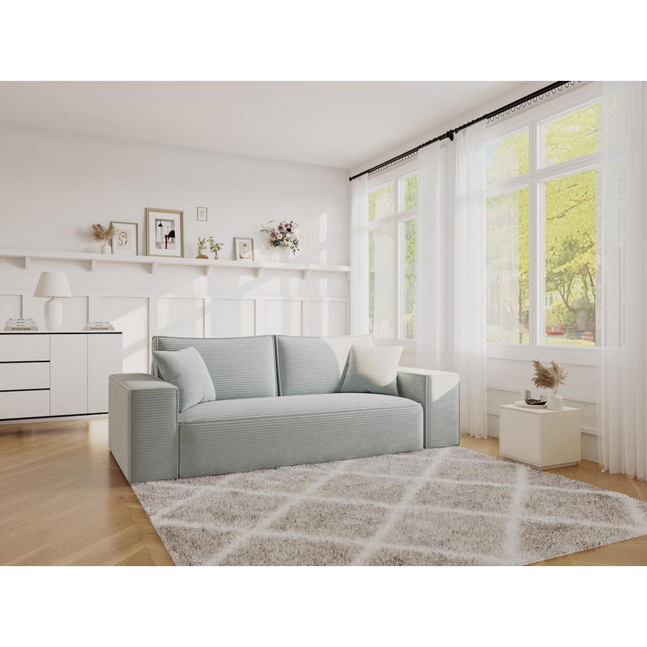 Vente-unique Sofa 3-Sitzer mit Matratze - Cord - Grau - Liegefläche 140 cm - Matratze 14 cm mit Memory Schaum - AMELIA  