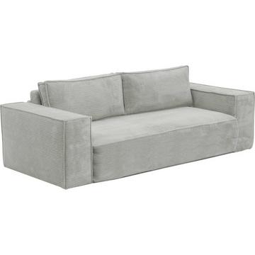 Canapé 3 places convertible express en velours côtelé gris -Couchage 140 cm -  Matelas 14 cm avec mémoire de forme - AMELIA