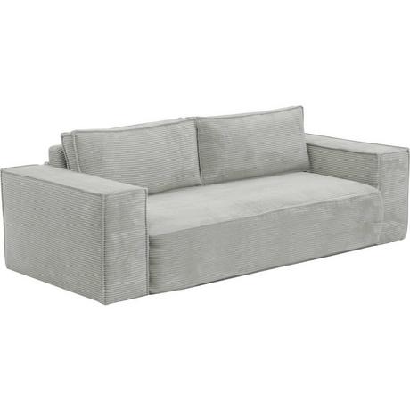 Vente-unique Divano letto 3 posti a ribalta in Velluto a coste Grigio Letto 140 cm Materasso 14 cm con memory foam - AMELIA  