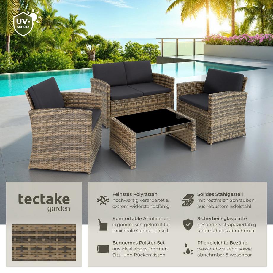 Tectake Rattan Lounge Jesolo für 4 Personen widerstandsfähig  