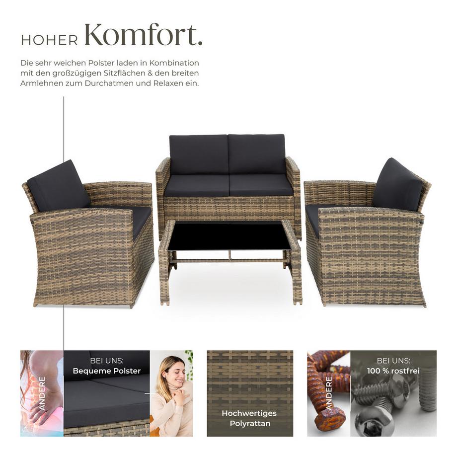 Tectake Rattan Lounge Jesolo für 4 Personen widerstandsfähig  