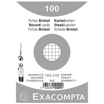 Confezione 100 cartoncini bristol sotto film a quadretti 5x5 non perforati 105x148mm - x 20