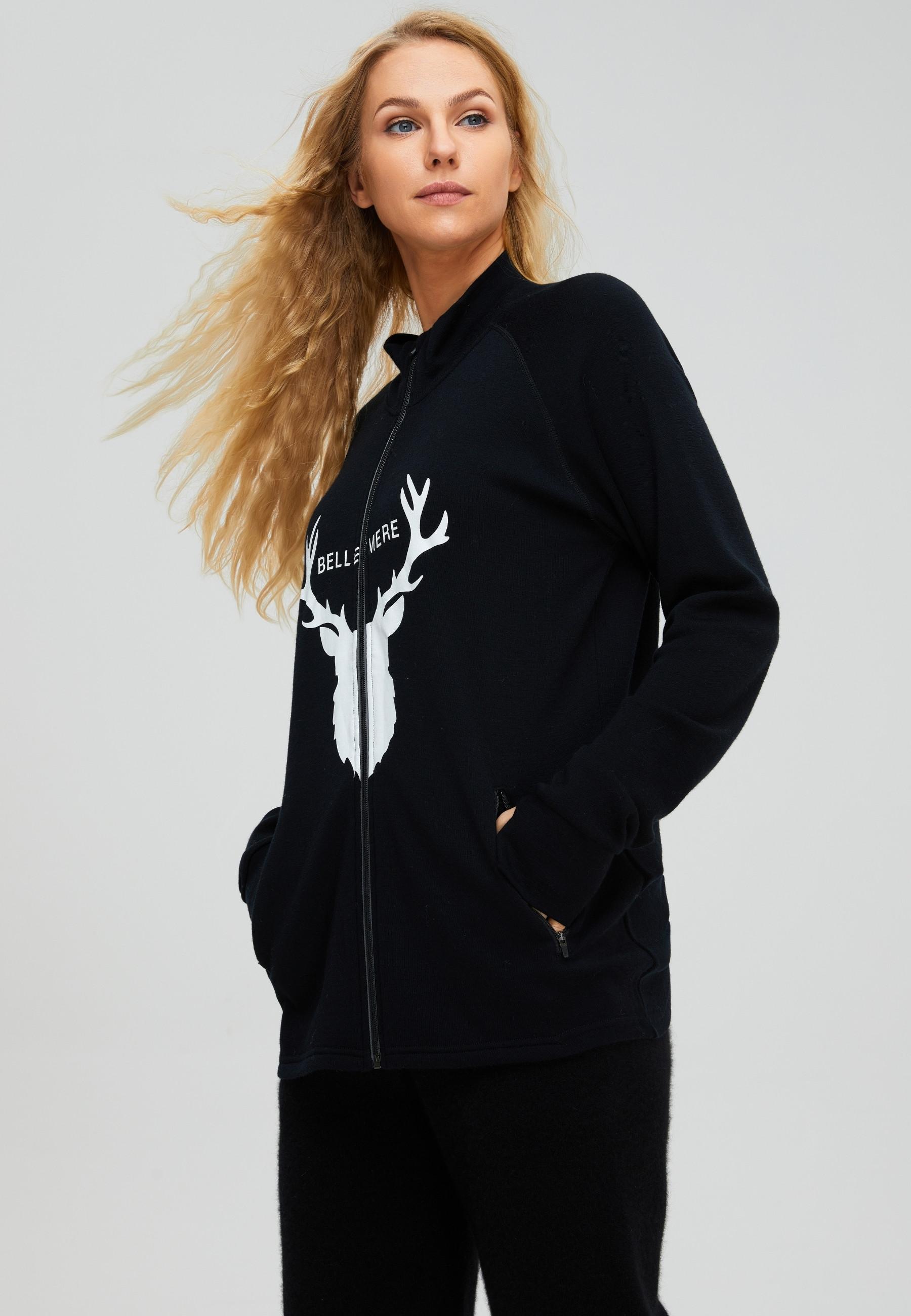 Bellemere New York  Bellemere Veste unisexe à fermeture éclair en mérinos Deer Design 