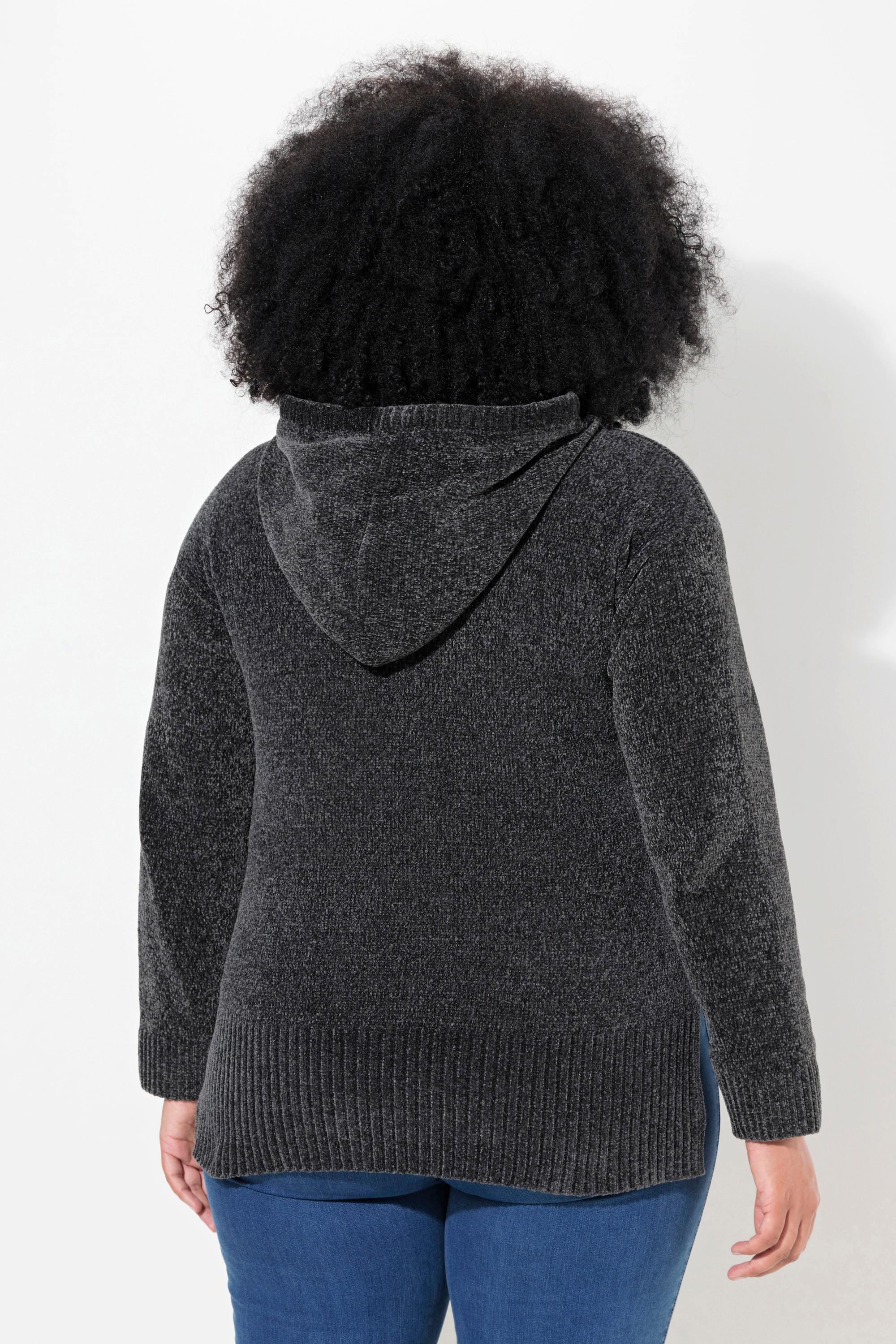 Ulla Popken  Sweat-shirt en maille chenille, capuche avec cordon de serrage, manches longues 