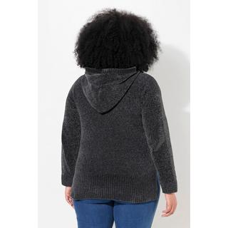 Ulla Popken  Sweat-shirt en maille chenille, capuche avec cordon de serrage, manches longues 