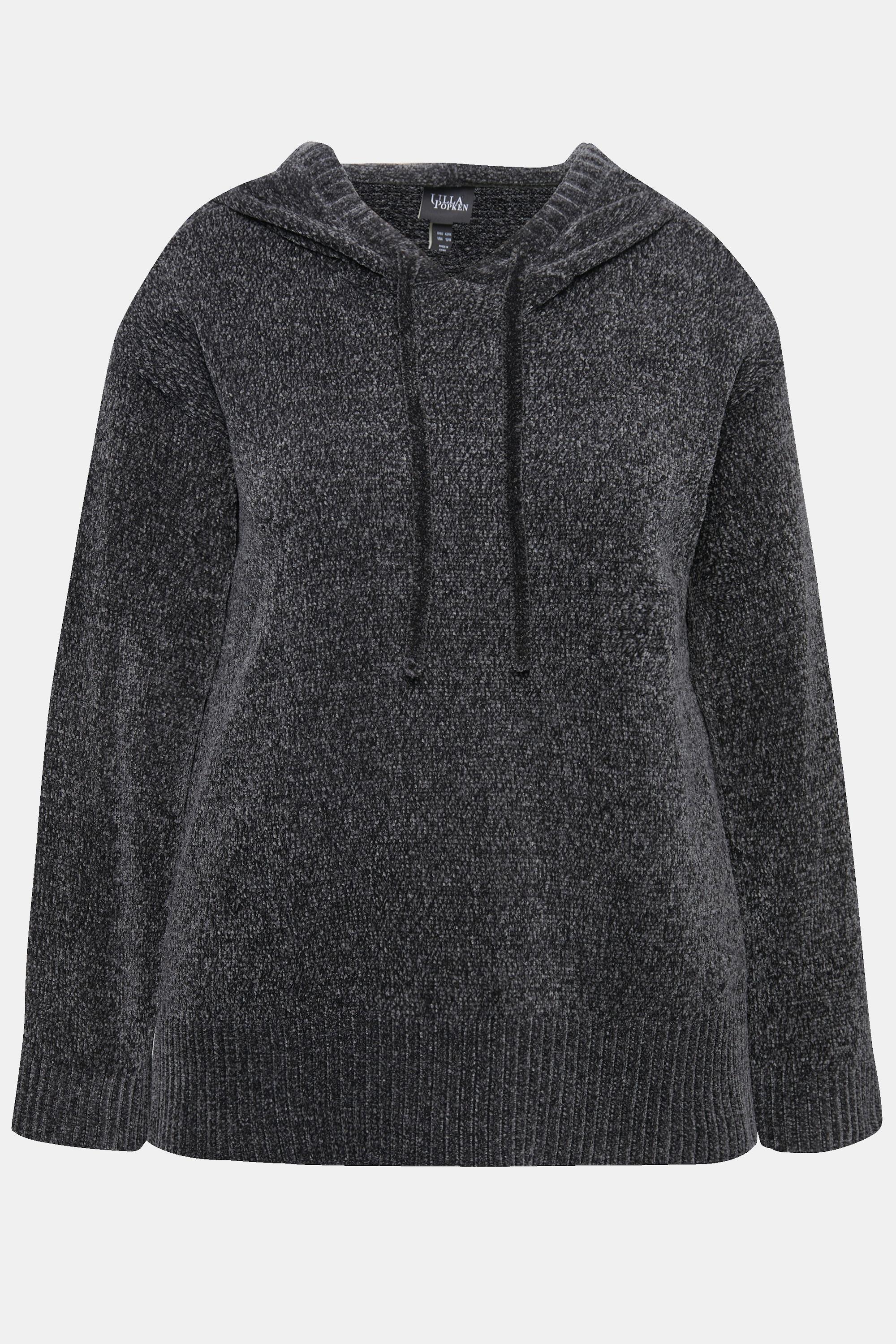 Ulla Popken  Sweat-shirt en maille chenille, capuche avec cordon de serrage, manches longues 