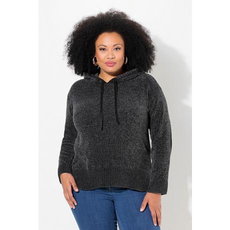 Ulla Popken  Sweat-shirt en maille chenille, capuche avec cordon de serrage, manches longues 