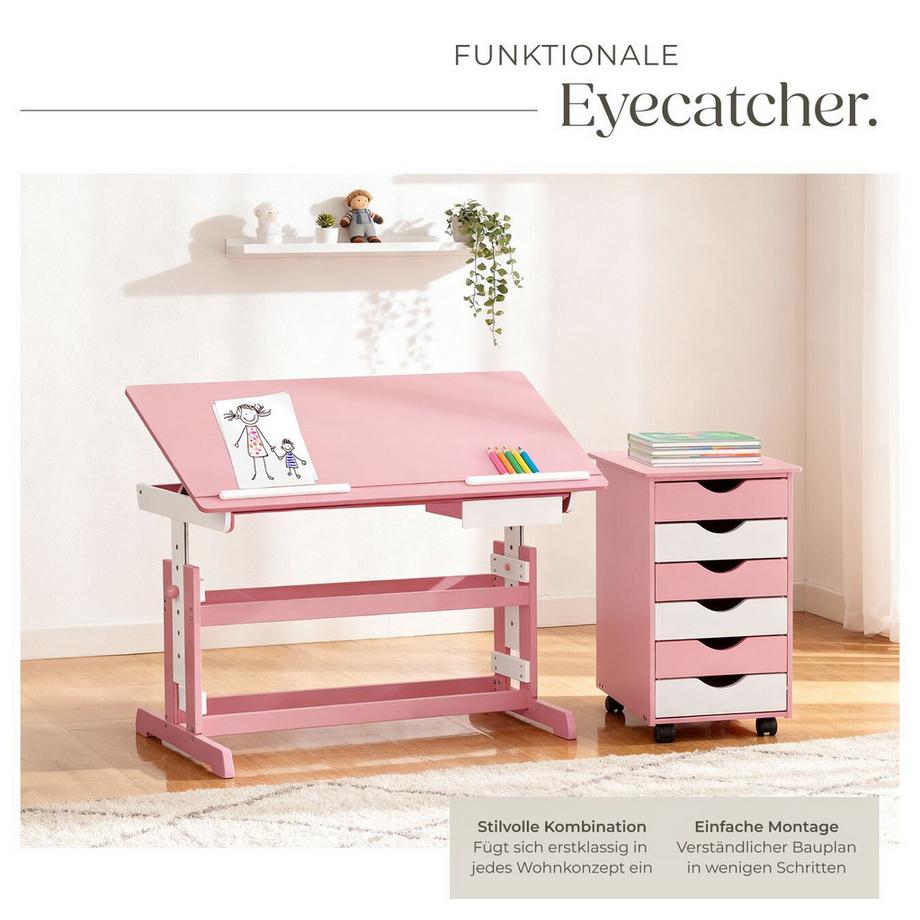 Tectake Schreibtisch  und Rollcontainer mit 6 Schubladen aus Holz  