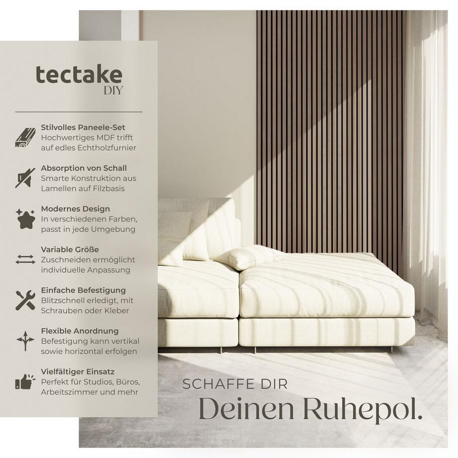 Tectake Akustikpaneele Sonic Wall Holzoptik in Eiche dunkel schallabsorbierender Filz - 4er Set  