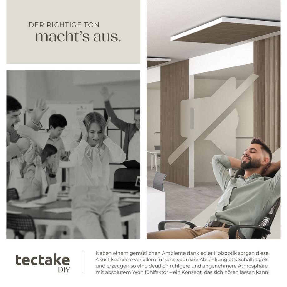 Tectake Akustikpaneele Sonic Wall Holzoptik in Eiche dunkel schallabsorbierender Filz - 4er Set  