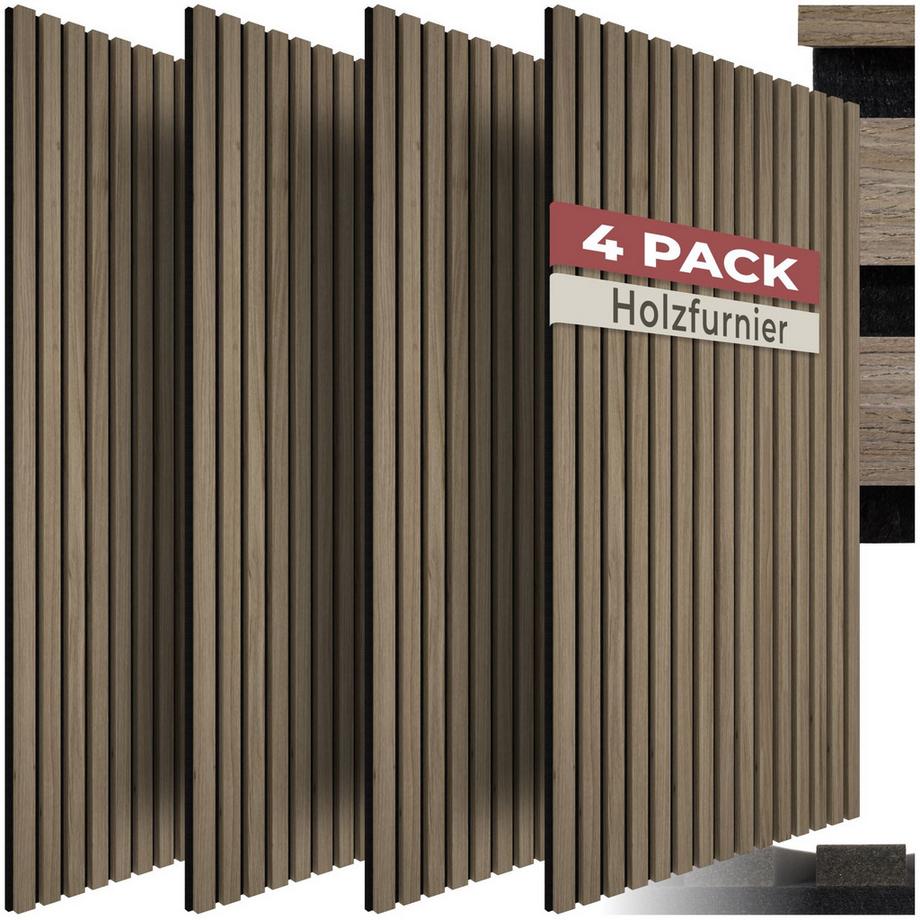 Tectake Akustikpaneele Sonic Wall Holzoptik in Eiche dunkel schallabsorbierender Filz - 4er Set  