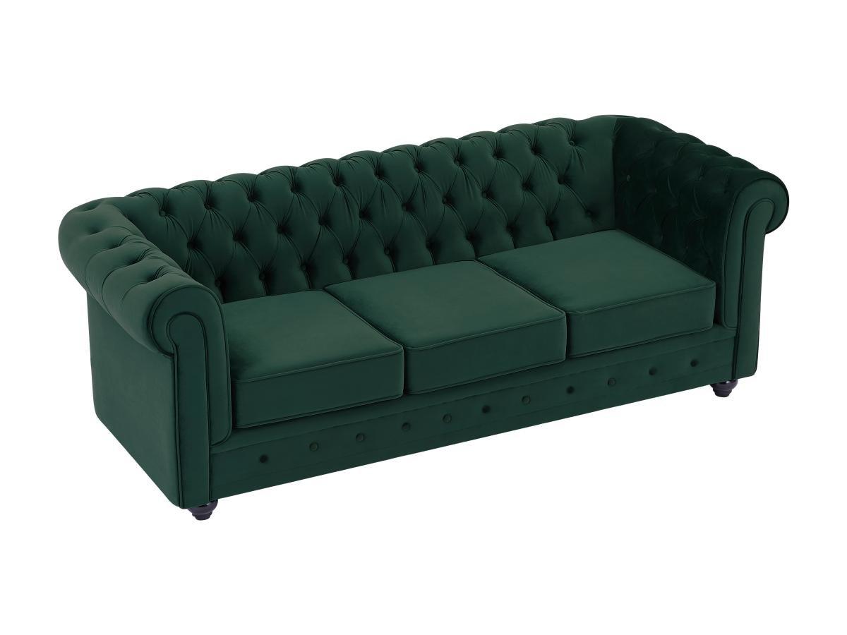 Vente-unique Sofa 3-Sitzer & Sessel - Samt - Grün - CHESTERFIELD  