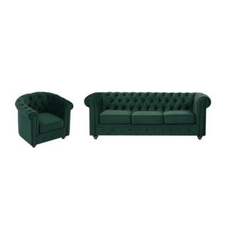 Vente-unique Sofa 3-Sitzer & Sessel - Samt - Grün - CHESTERFIELD  