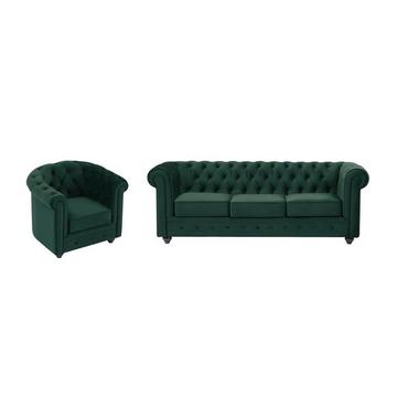 Sofa 3-Sitzer & Sessel - Samt - Grün - CHESTERFIELD