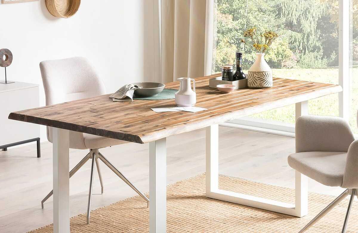 mutoni Tavolo da pranzo in acacia naturale bianco 180x90  